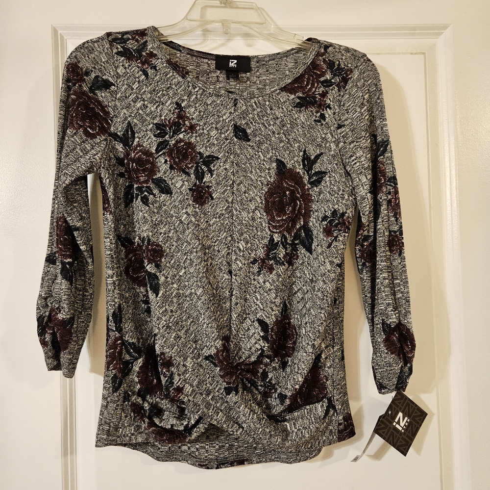 Floral Knit Sweater with Burgundy Roses, NWT, S
